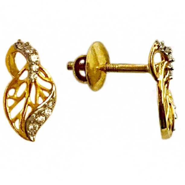 22kt yellow gold party wear wedding wear stud earrings screw back cz