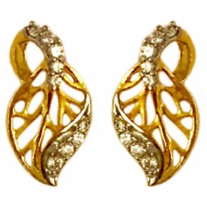 22kt yellow gold party wear wedding wear stud earrings screw back cz