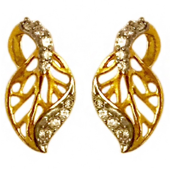 22kt yellow gold party wear wedding wear stud earrings screw back cz