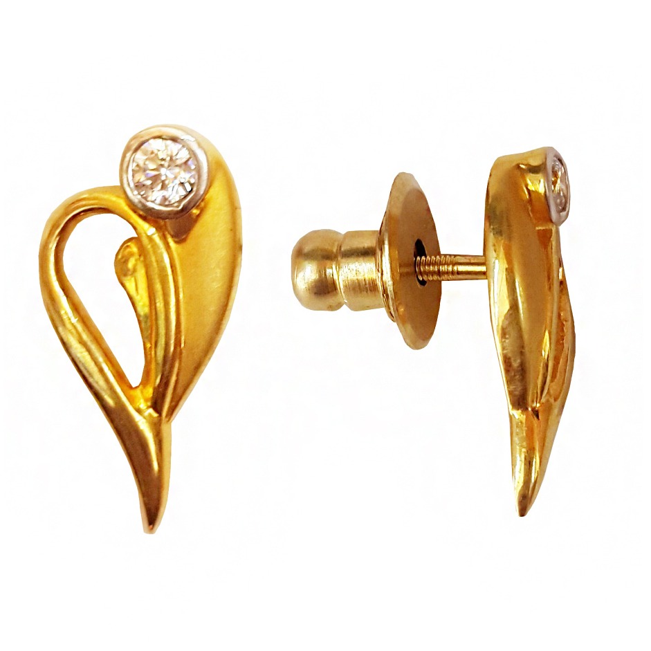 18kt solid yellow gold wedding wear stud earrings screw back cz