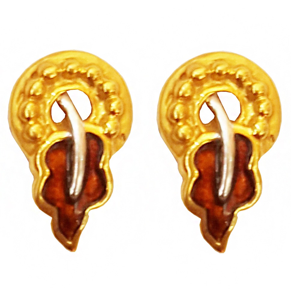 18 kt solid yellow gold party wear charming stud women's earrings