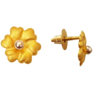 18kt solid yellow gold party wear round flower stud women's earrings