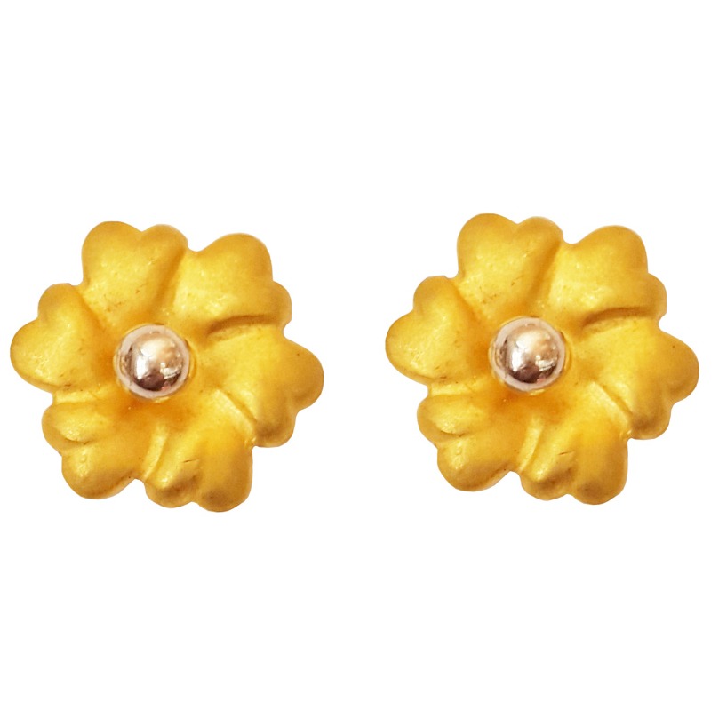 18kt solid yellow gold party wear round flower stud women's earrings