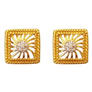 18 kt solid yellow gold party wear wedding wear stud earrings cz