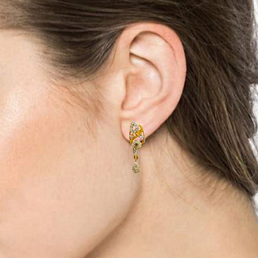 22kt yellow gold party wear cz stud women's earrings screw back