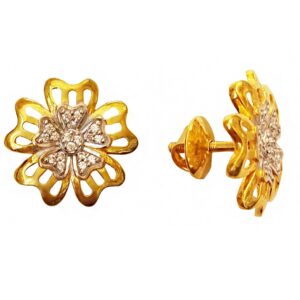 22kt yellow gold party wear stud women's earrings screw back