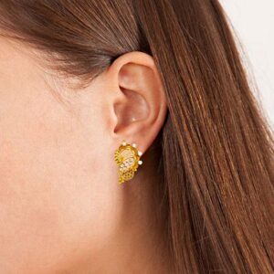 22kt yellow gold cZ two tone stud dangle drop women earrings