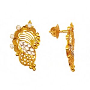 22kt yellow gold cZ two tone stud dangle drop women earrings