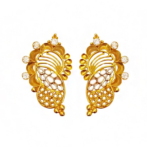 22kt yellow gold cZ two tone stud dangle drop women earrings