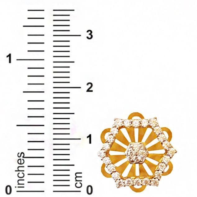 22 kt yellow gold cZ hexagon stud dangle drop women's earrings - Image 5