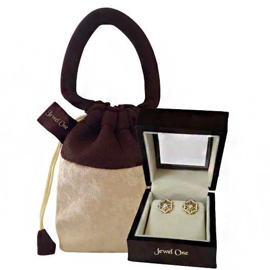 22 kt yellow gold cZ hexagon stud dangle drop women's earrings - Image 4