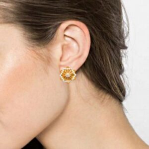 22 kt yellow gold cZ hexagon stud dangle drop women's earrings