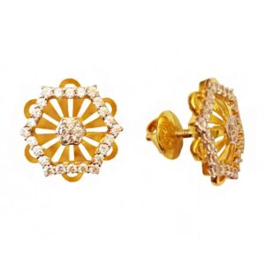 22 kt yellow gold cZ hexagon stud dangle drop women's earrings