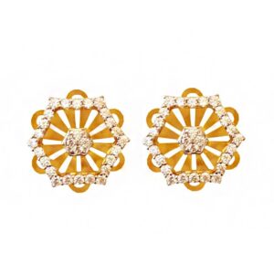 22 kt yellow gold cZ hexagon stud dangle drop women's earrings