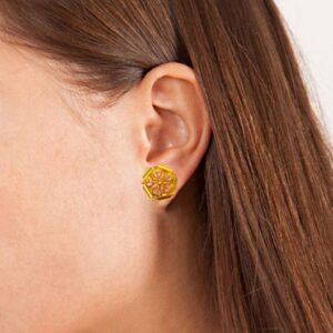 22kt solid yellow gold stud hexagon women's earrings screw back