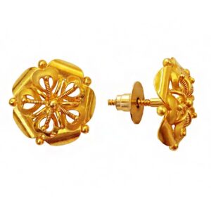 22kt solid yellow gold stud hexagon women's earrings screw back