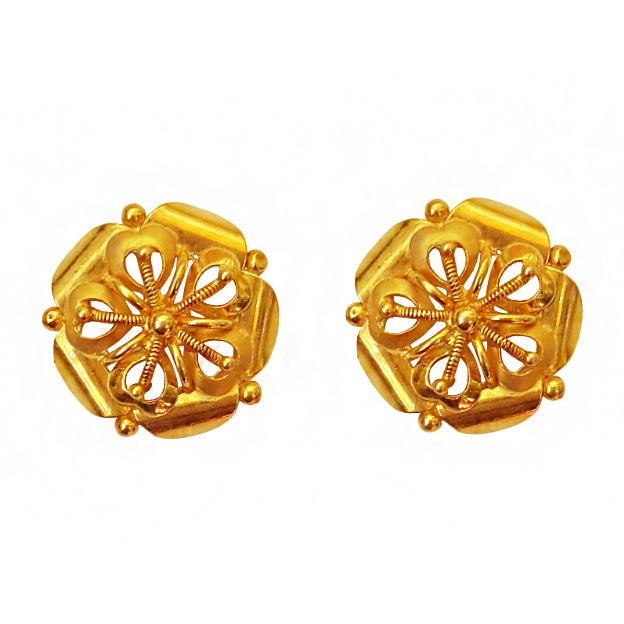 22kt solid yellow gold stud hexagon women's earrings screw back