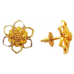 18 kt yellow gold wedding wear two tone flower stud women's earrings