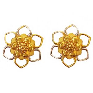 18 kt yellow gold wedding wear two tone flower stud women's earrings
