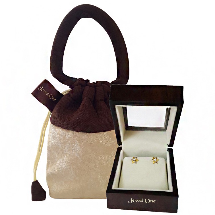 18k real solid yellow gold star solitaire cz stud women's earrings