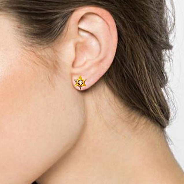 18k real solid yellow gold star solitaire cz stud women's earrings