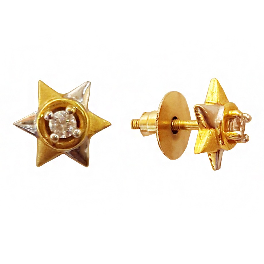 18k real solid yellow gold star solitaire cz stud women's earrings