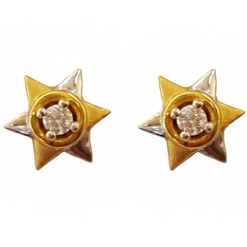 18k real solid yellow gold star solitaire cz stud women's earrings