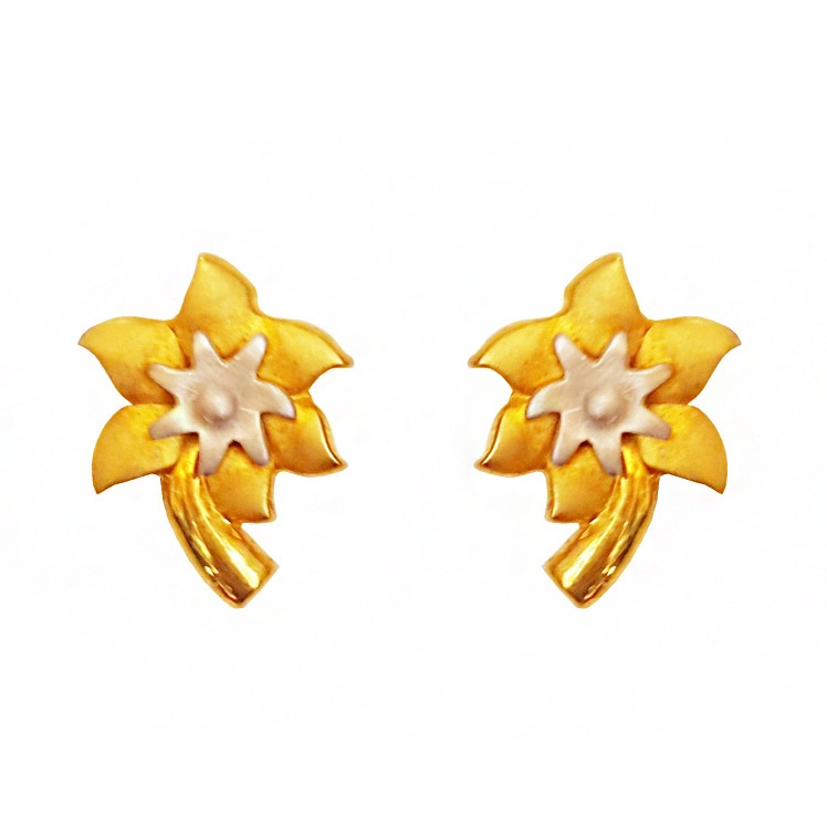 22kt yellow gold classy two tone stud women earrings handmade