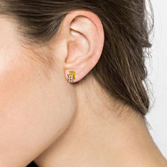 22kt yellow gold cz classy handmade stud women's earrings