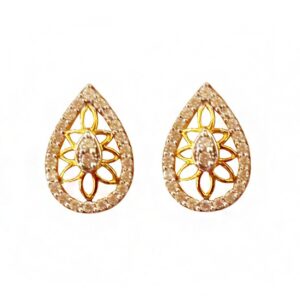 22 kt solid yellow gold cZ pear shape handmade stud women's earrings