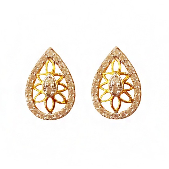 22 kt solid yellow gold cZ pear shape handmade stud women's earrings