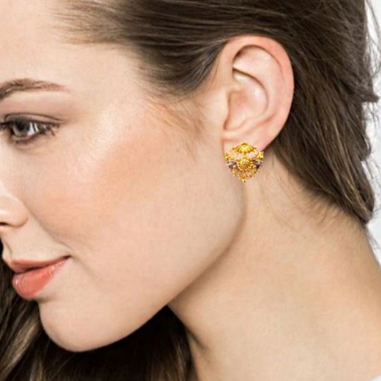 22k solid yellow gold elegant two tone stud women earrings handmade - Image 3