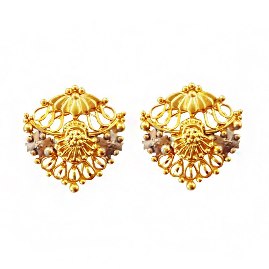 22k solid yellow gold elegant two tone stud women earrings handmade