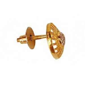 18 kt yellow solid gold party wear stud women's earrings zircon cz