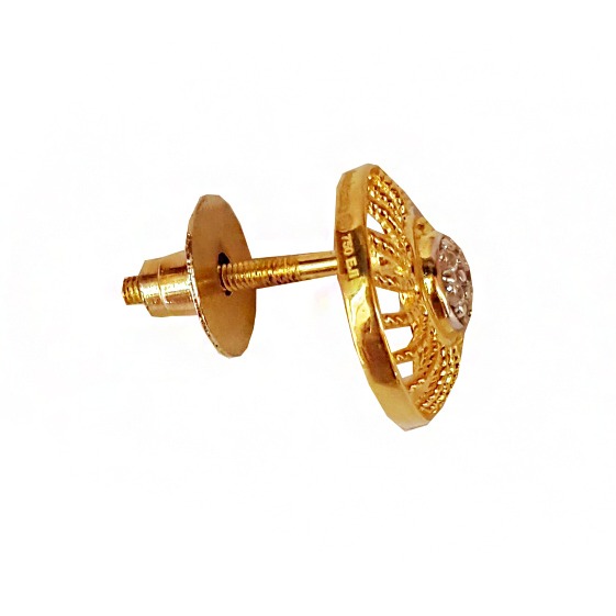18 kt yellow solid gold party wear stud women's earrings zircon cz