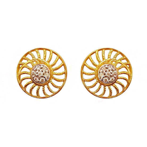 18 kt yellow solid gold party wear stud women's earrings zircon cz