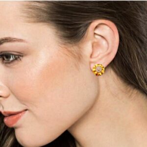22kt yellow gold cubic zirconia handmade stud women earrings