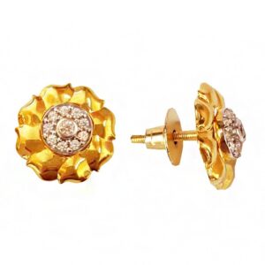 22kt yellow gold cubic zirconia handmade stud women earrings