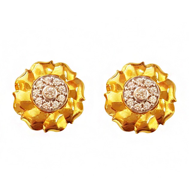 22kt yellow gold cubic zirconia handmade stud women earrings
