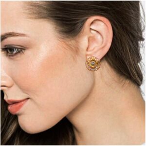 22 kt yellow gold cz sun flower handmade stud women's earrings