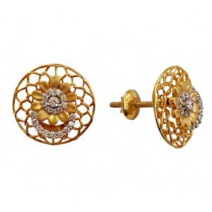 22 kt yellow gold cz sun flower handmade stud women's earrings