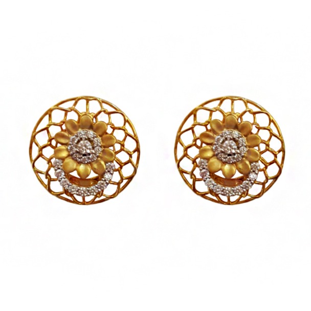 22 kt yellow gold cz sun flower handmade stud women's earrings