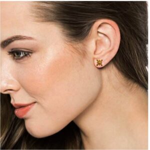 22kt solid yellow gold elegant square stud women earrings handmade