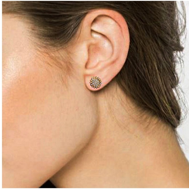 22kt solid yellow gold cubic zirconia cz round stud women earrings