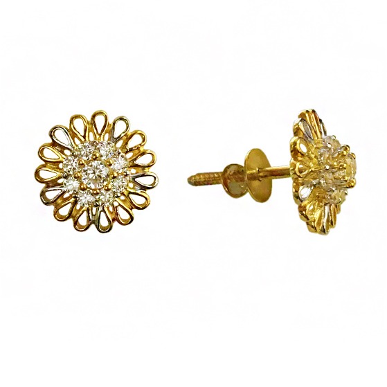 22kt solid yellow gold cubic zirconia cz round stud women earrings
