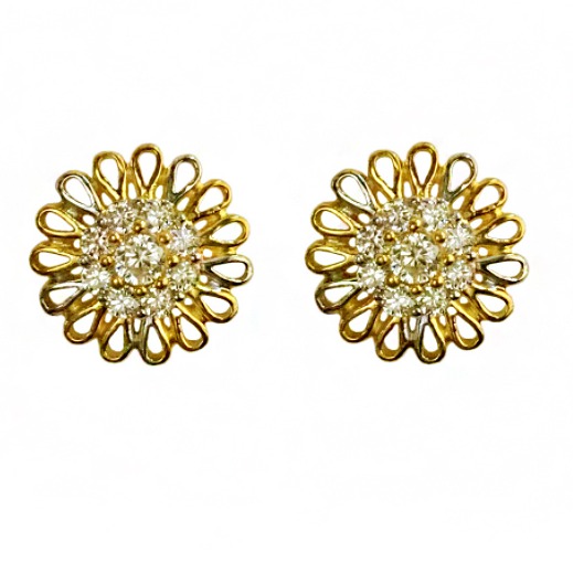 22kt solid yellow gold cubic zirconia cz round stud women earrings