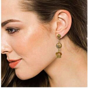 22kt yellow gold long 2 tone dangle drop women earrings