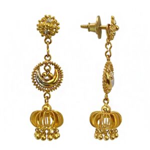 22kt yellow gold long 2 tone dangle drop women earrings