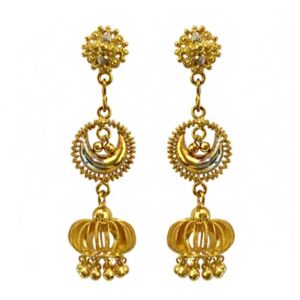 22kt yellow gold long 2 tone dangle drop women earrings