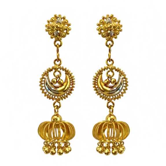 22kt yellow gold long 2 tone dangle drop women earrings